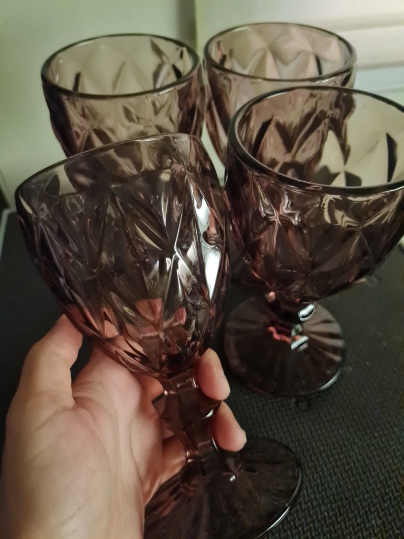 4 Piece Goblet Glass (Category: Other Kitchenware & Tableware) located in Paranaque City. Submitted by arianns_closet (Listing ID 1297399418, Image 2). Description: Washed and stored only Color plum.