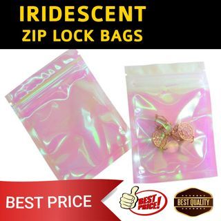 50/100pcs Flat Ziplock Iridescent pink rainbow Hologram Pouch Cosmetic Plastic Liptint Packaging