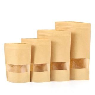50 PCS Brown Kraft Paper Stand Up Pouch Ziplock(With Window)