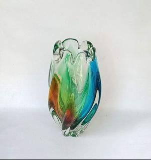9" Multi-Colored Art Glass Vase As Is Condition / Japan Glass Vase