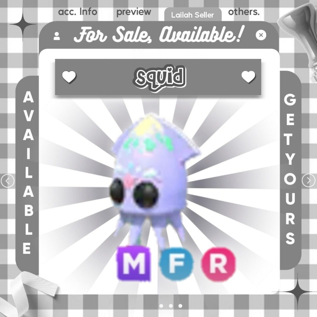 Adopt me |MFR Squid|Legendary pet| Roblox, Video Gaming, Gaming