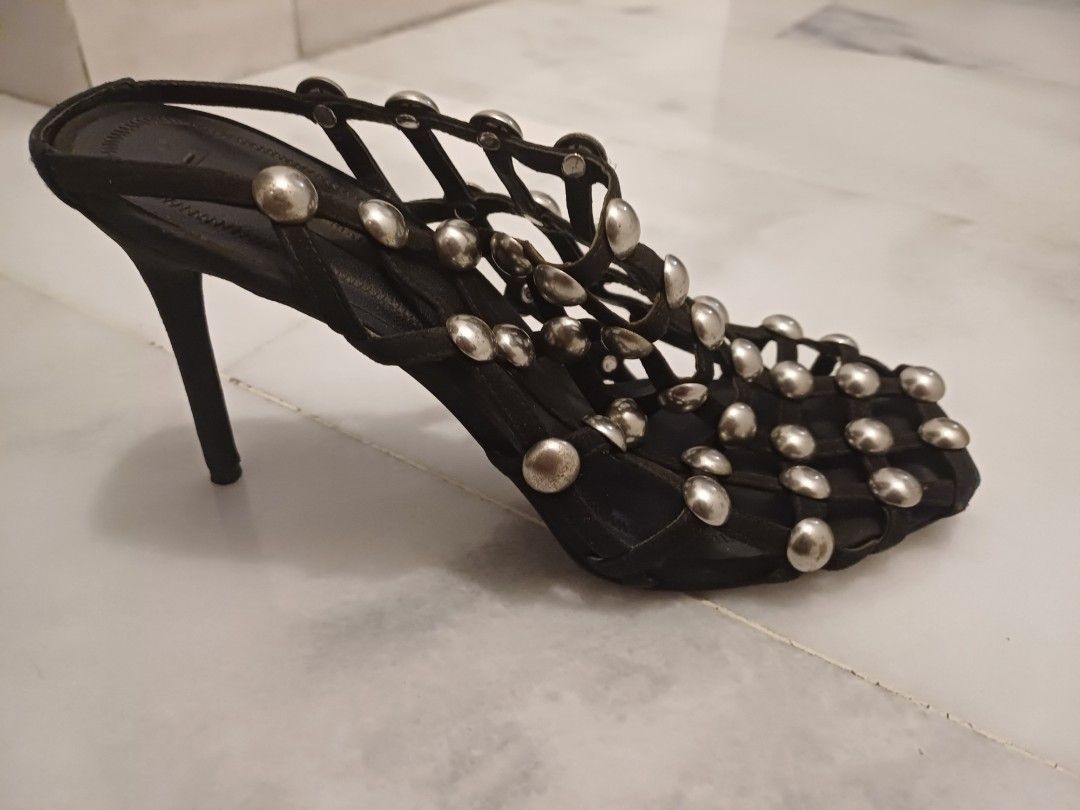 Alexander Wang studded grunge punk heels black silver Women s Fashion Footwear Heels on Carousell