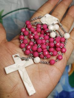 Antique made in Vatican Rome pink rosary