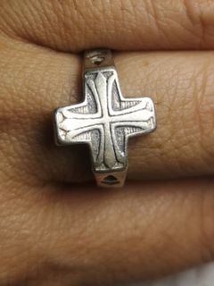 Blessed in Vatican Rome antique Gothic cross ring, size 8.5