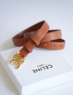 Celine Triomphe Medium 25mm Belt in Tan Calfskin Leather
