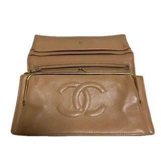 CHANEL clutch bag pouch lambskin beige wallet
