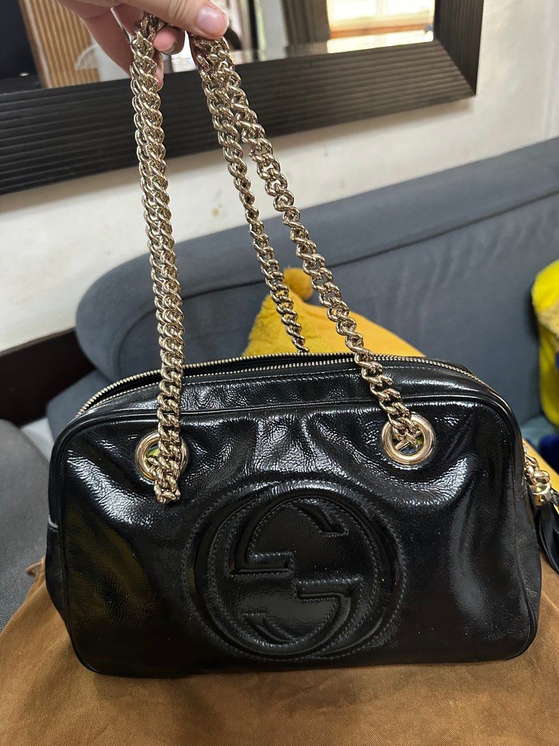Gucci black bag gold chain hotsell