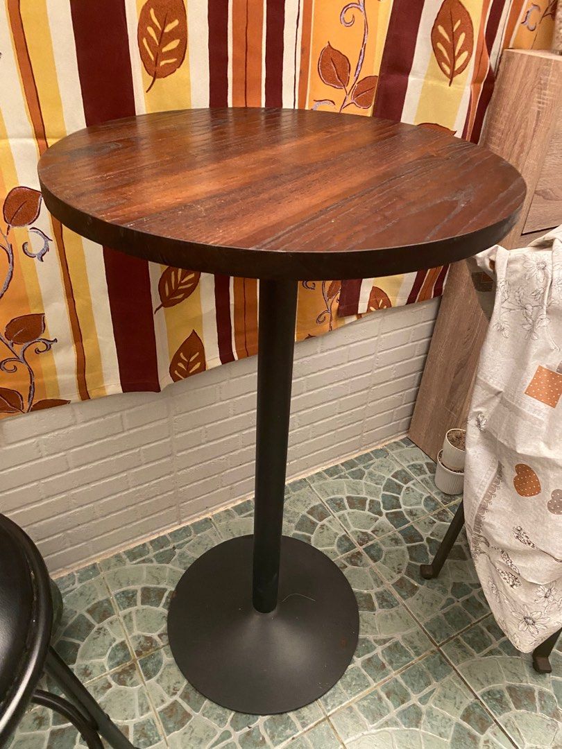 High coffee table/cocktail bar and two heavy duty high stools (Category: Tables & Sets) located in Manila. Submitted by irenelimto72098 (Listing ID 1297400711, Image 2). Description: made from solid wood and heavy duty metal foot.