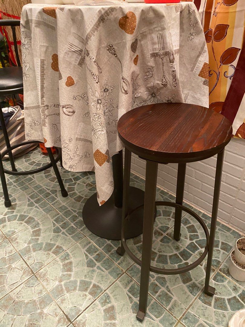 High coffee table/cocktail bar and two heavy duty high stools (Category: Tables & Sets) located in Manila. Submitted by irenelimto72098 (Listing ID 1297400711, Image 3). Description: made from solid wood and heavy duty metal foot.