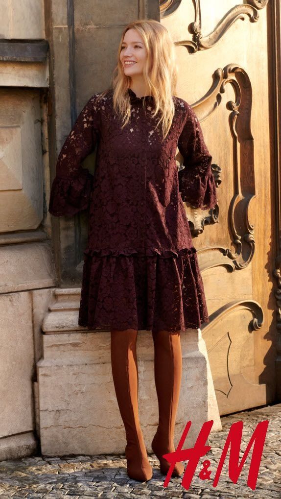 H&m burgundy lace dress store