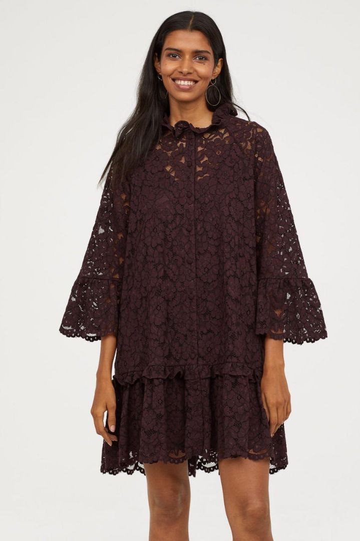 H M Burgundy Lace Swing Dress Women s Fashion Dresses Sets Dresses on Carousell