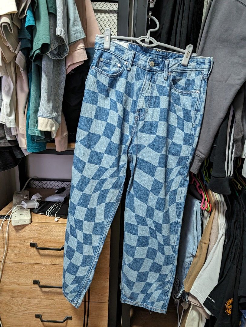 Checkered blue jeans hotsell