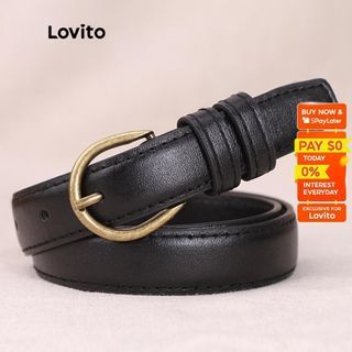 Lovito Casual Plain Basic Porous Belt Black and Brown