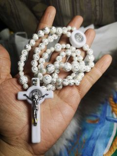 Made in Vatican Rome white cross beads St. Benedict protection rosary