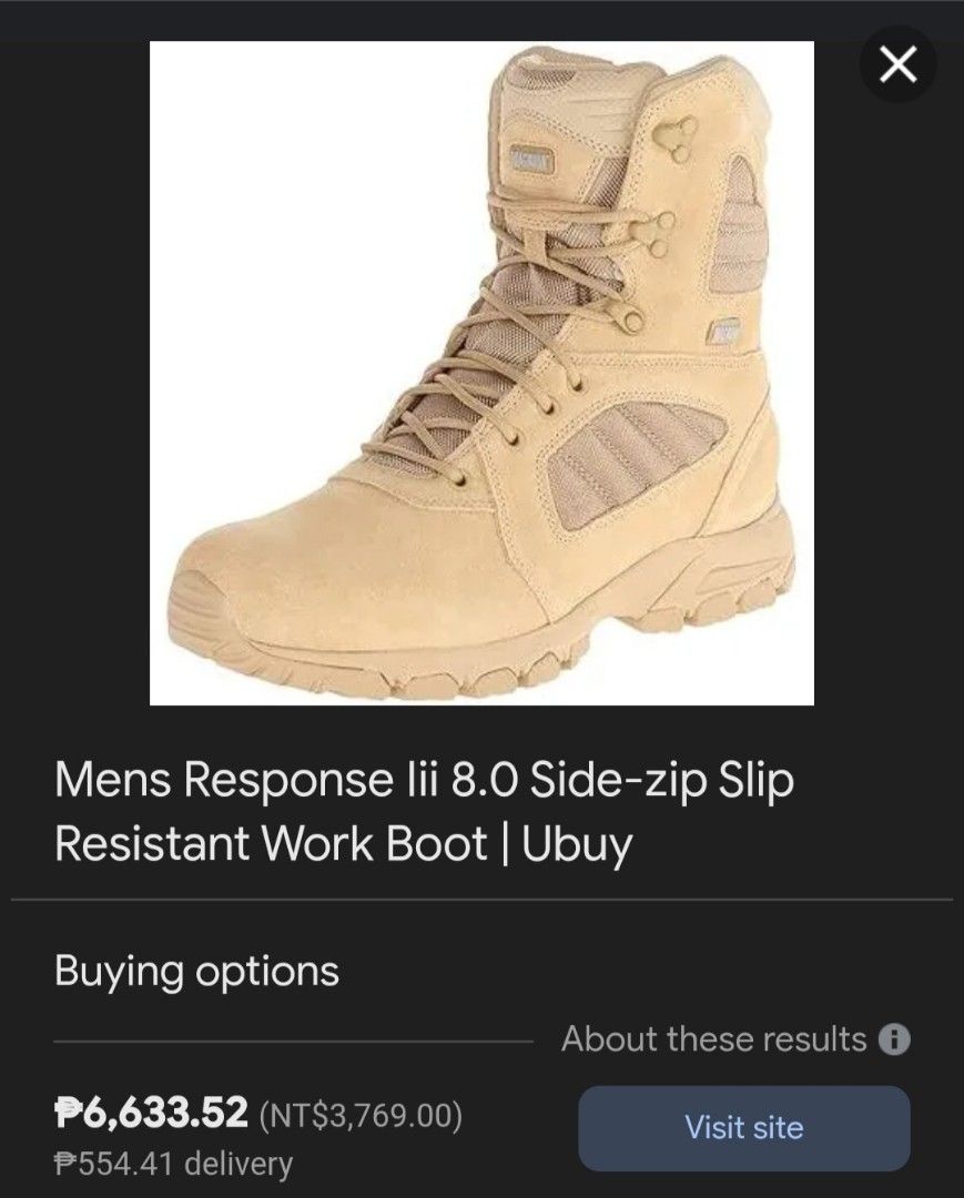 MAGNUM BOOTS (Category: Boots) located in Manila. Submitted by alilongthrift (Listing ID 1297505119, Image 2). Description: For sale MAGNUM BOOTS Size 10 Very good condition Yeezy Boots Vibes NO BOX RFS sobra laki padala galing US Authentic MOP : Gcash/Bank transfer Courier : Lbc (COP) or kung around metro manila lang po pwede natin lalamove Location : Makati city Pm for more details.