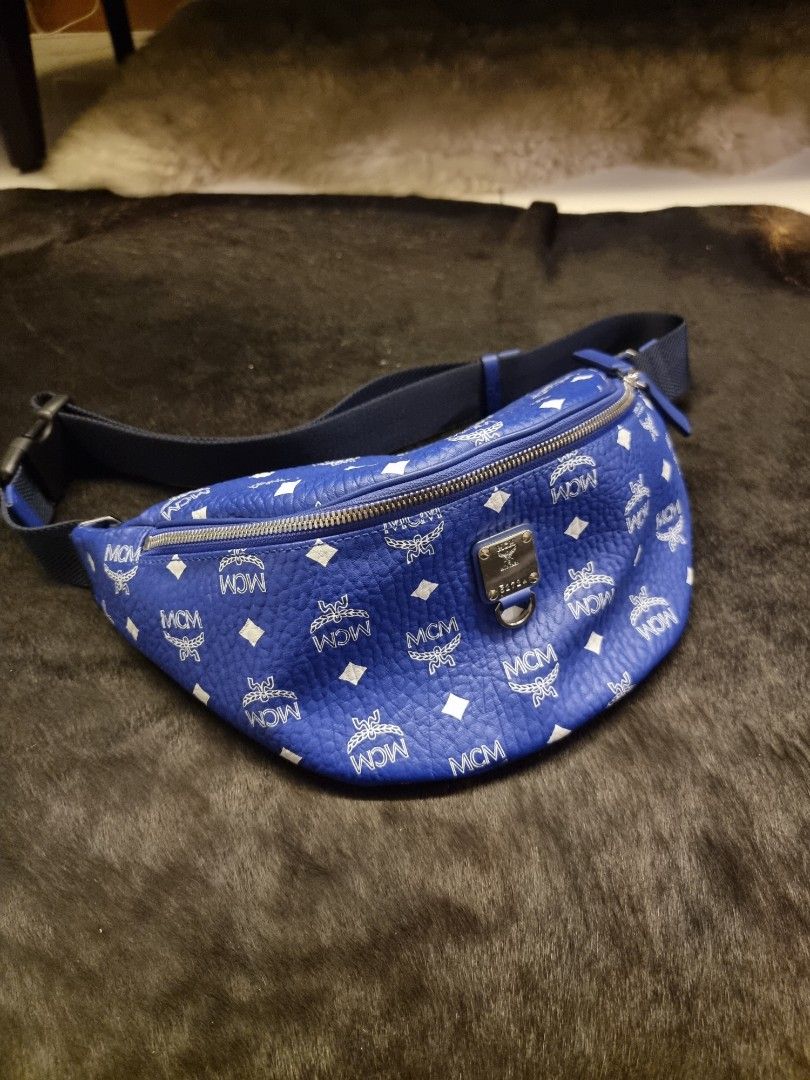 Blue mcm fanny pack shop