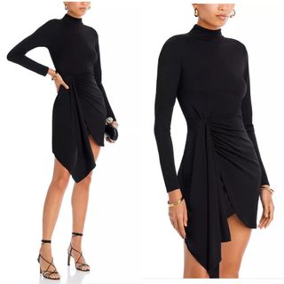 New AQUA Jersey Mock Neck Wrap Dress 全新黑色半高領長袖連身裙64235515243905110