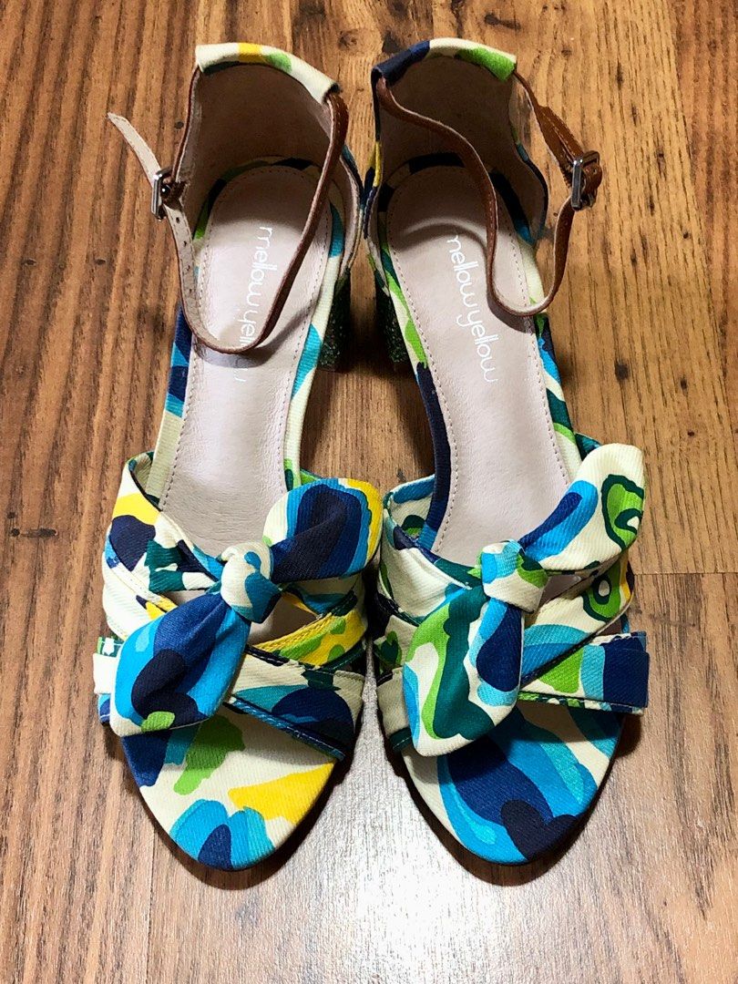 NEW Mellow Yellow Spain Flora Fabric Leather Sandals with Block Heel 37