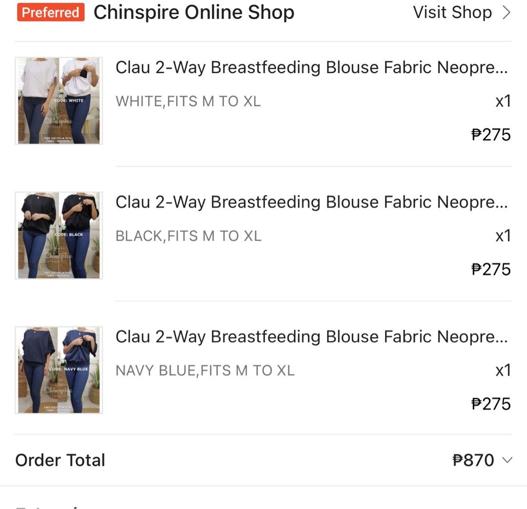 Nursing tops (Category: Breastfeeding & Bottle Feeding) located in Paranaque City. Submitted by ladybug18 (Listing ID 1297412962, Image 2). Description: Nursing tops 3 for 250. Just washed and never used. Bought onlien for 275 each. .