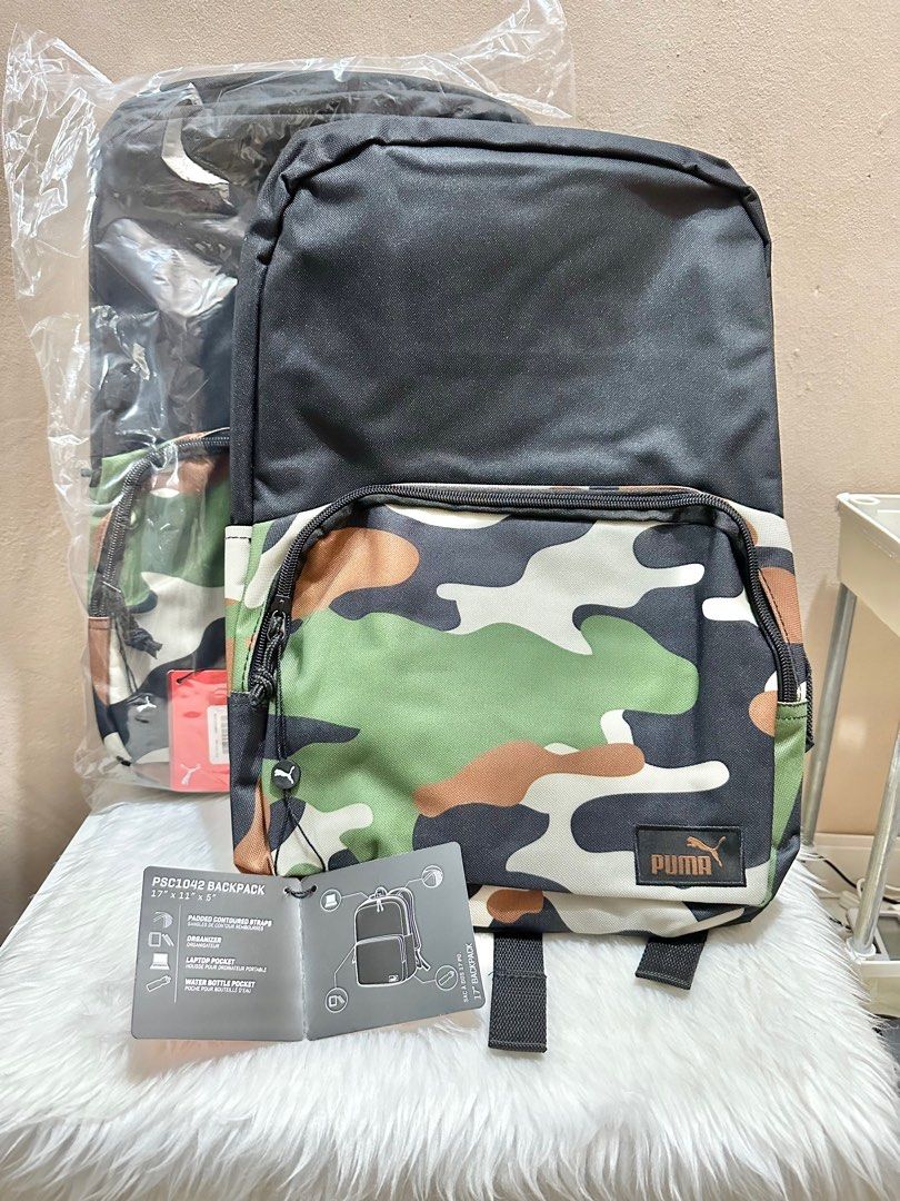 Original Puma PSC1042 15L Base Backpack (Category: Backpacks) located in Las Pinas. Submitted by anasonlineshophtplaspinas (Listing ID 1297482349, Image 1). Description: Original Puma PSC1042 15L Base Backpack 600D polyester Main zippered compartment with laptop sleeve fits most 15” laptops Front zippered pocket with organization compartment Side slip pockets Padded, adjustable shoulder straps Padded back panel Top carry handle.