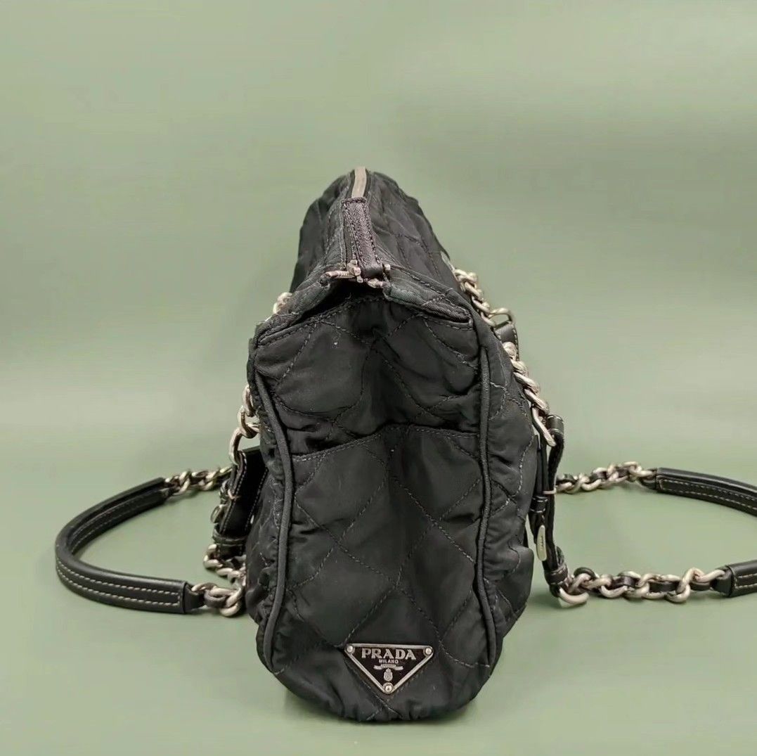 PRADA black chain, tessuto and leather bag (Category: Luxury Bags & Wallets) located in Quezon City. Submitted by rmseller.2017 (Listing ID 1297470049, Image 3). Description: PRADA black chain, tessuto and leather bag | excellent condition | comes with generic dustbag | P13,500 only (open for installment).