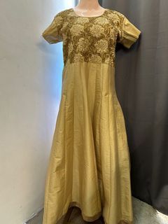 Large Plus Size Principal Sponsor Ninang Gown Mother Brown Beige Khaki Silk Satin Long Dress Formal Gold Yellow