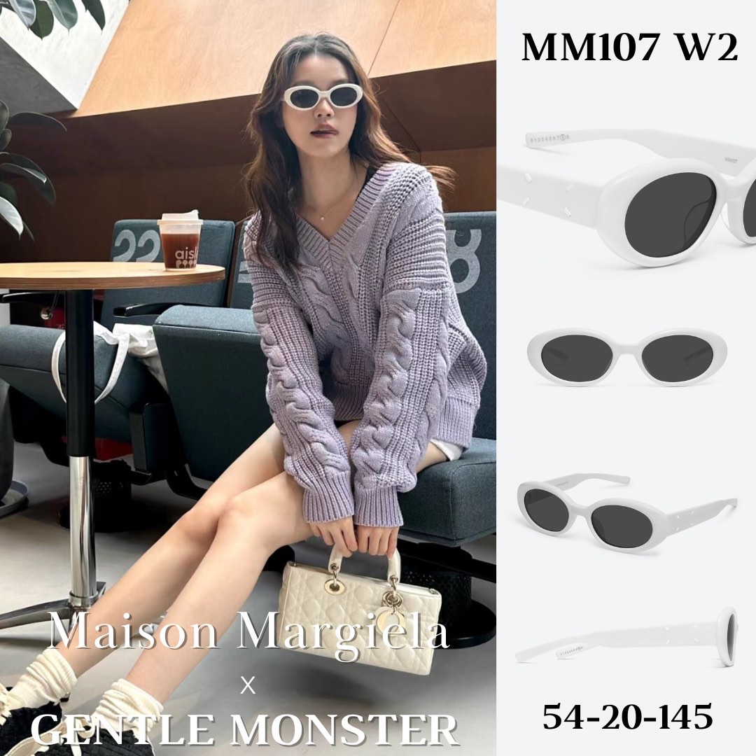 (Ready Stock) MM107 W2 | Gentle Monster X Maison Margiela Sunglasses  (Unisex) | White Acetate Oval shape | Black Lenses | 54-20-145