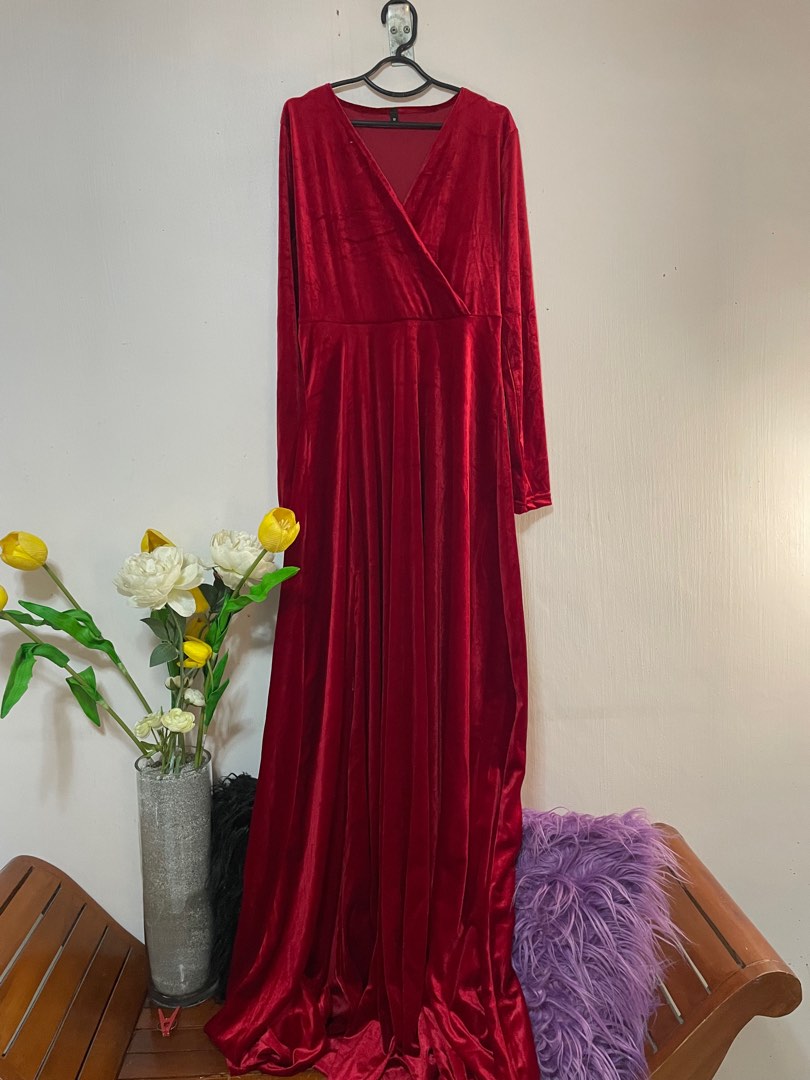 Red Velvet Evening Gown Women S Fashion Dresses Sets Evening