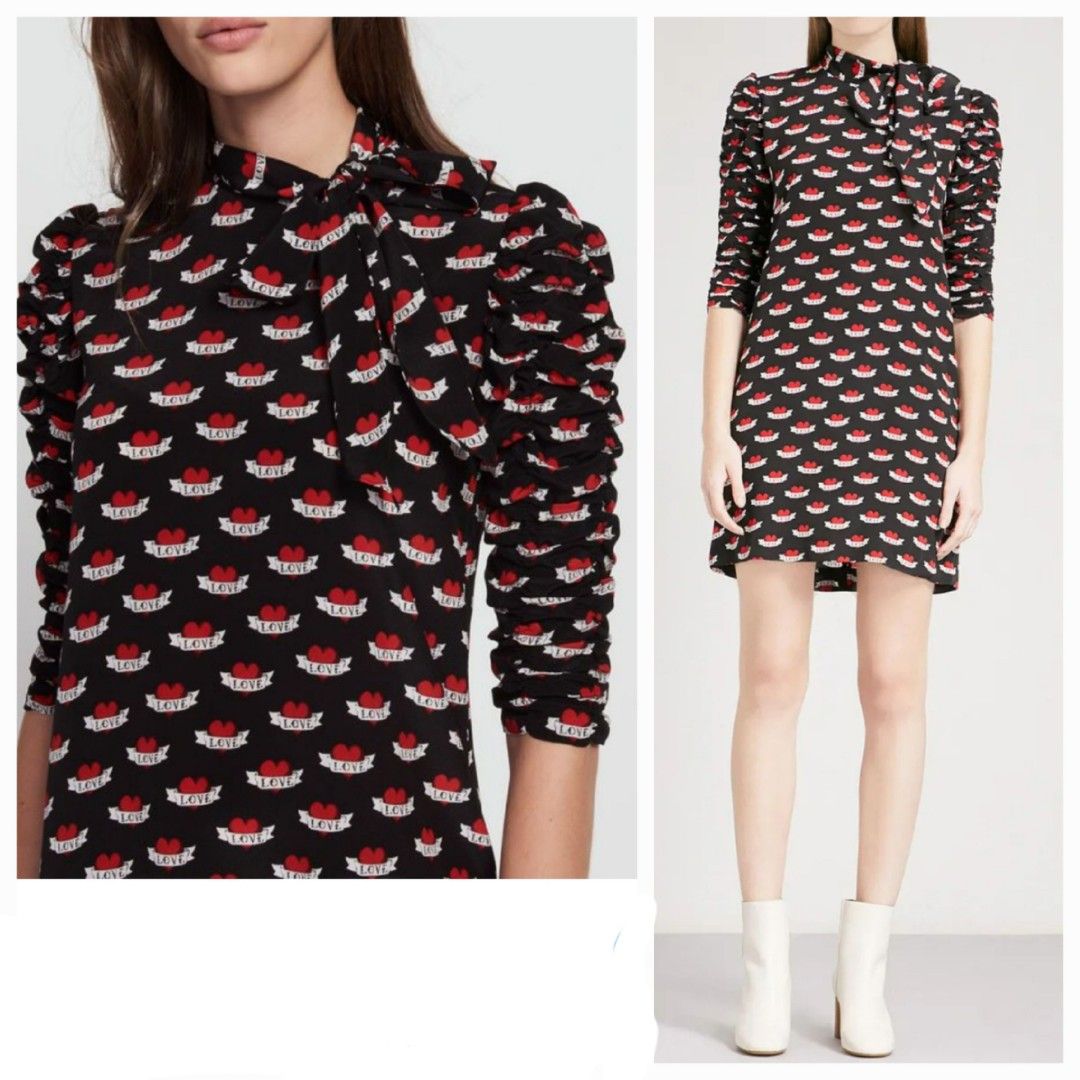 SALE Sandro Paris Black Dress Heart Print size 3 Rtp 600usd