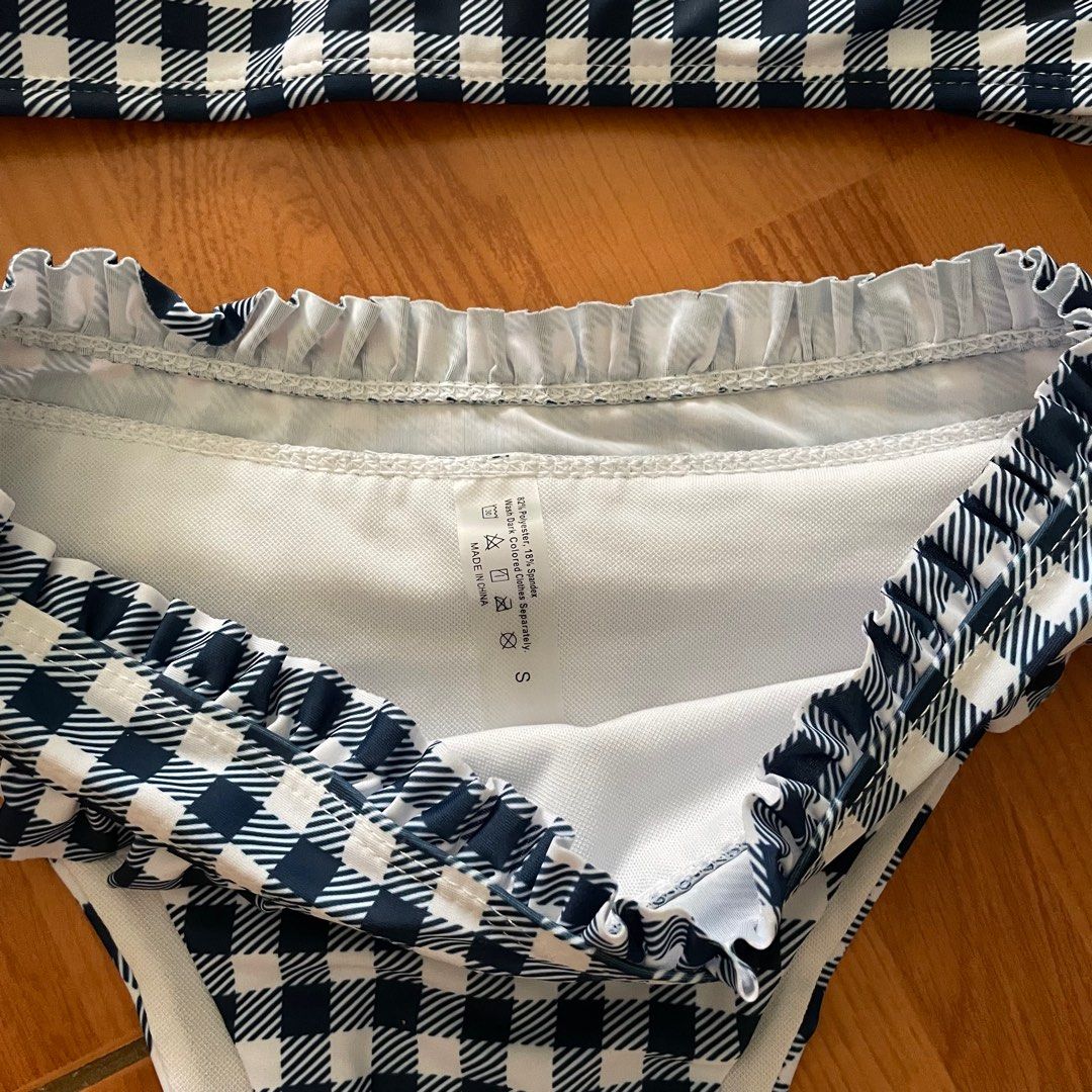 Shein blue gingham frill bikini (Category: Bikinis & Swimsuits) located in Santa Rosa. Submitted by jamrose (Listing ID 1297438010, Image 2). Description: Worn only once Xs-s Blue Highwaist.