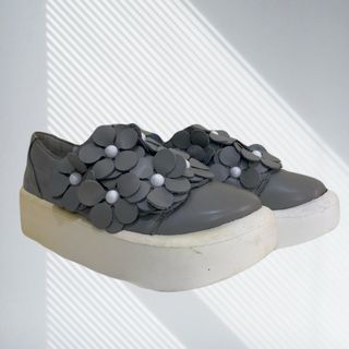 Tokyo Bopper Gray Floral Leather Platform Shoes - On Sale