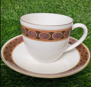 Trussardi Table Brown White Intact Gold Trim Lining Coffee Tea Cup and Saucer with Gold Backstamp, 5duos available - P450.00 per duo
