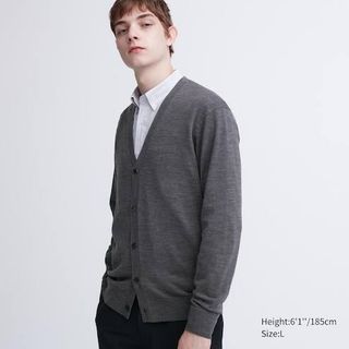 Uniqlo Extra Fine Merino Wool Light Gray Cardigan