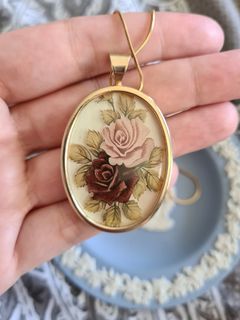 Vintage Rose Cameo Necklace with Stainless Gold Chain
