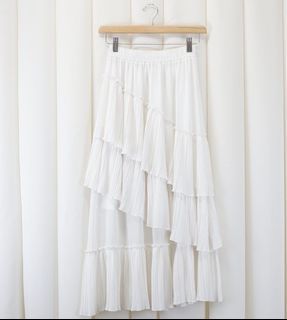 white long maxi tired skirt with flare details