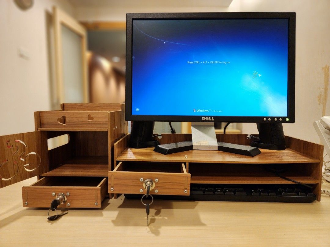 Wooden PC/Laptop Rack + Table Organizer Set, Furniture & Home Living ...