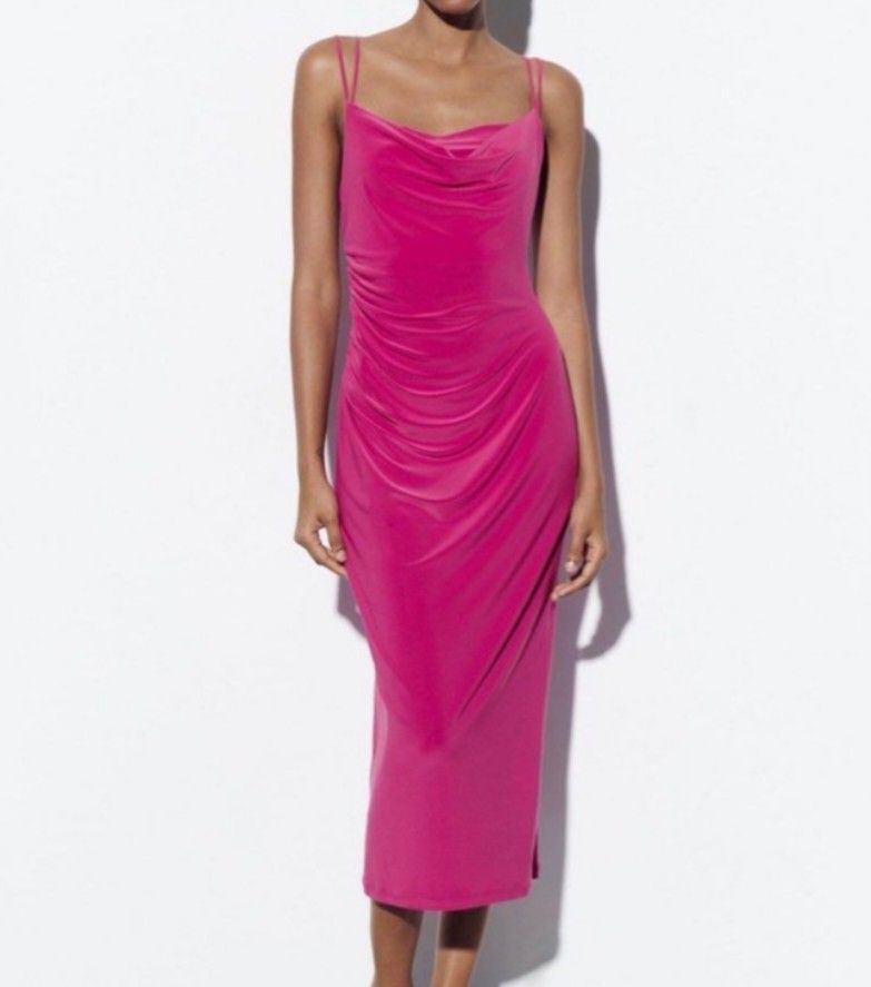 strapless open back dress ZARA. Pink satin dress T.xs  Hibuy market