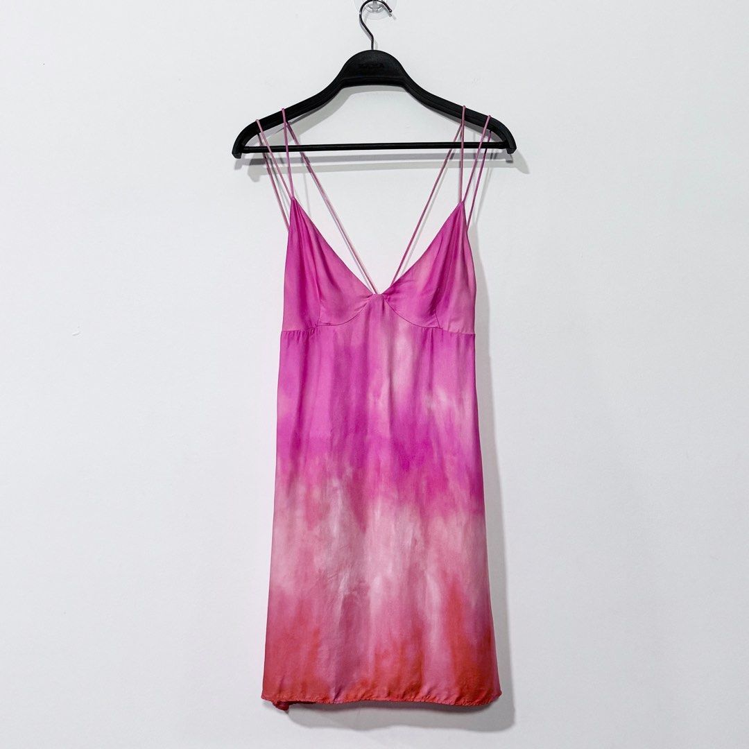 zara tie dye mini dress Zara pastel tie dye satin slip mini dress