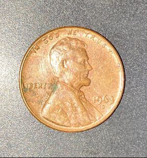 1963 Denver mint one cent coin