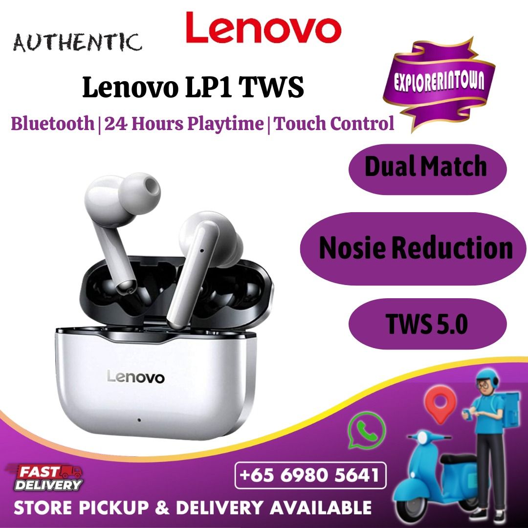 Brand New Lenovo LP1 True Wireless Bluetooth V5.0 Upto 24 Hours Playtime Touch Control IPX4 Smart Connect Built in with Mic Store Pickup Same Day Delivery Audio Earphones on Carousell