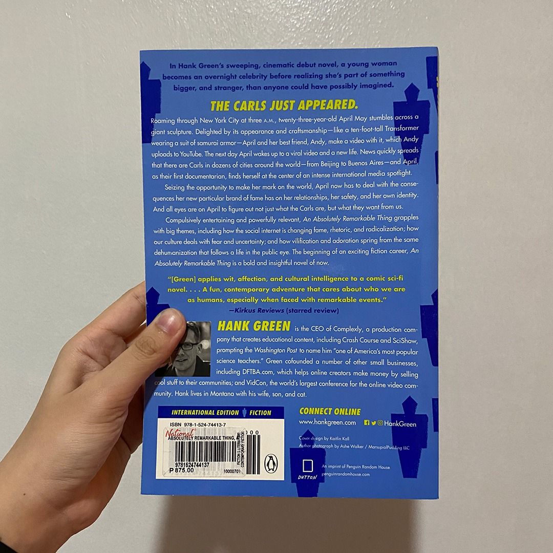 An Absolutely Remarkable Thing by Hank Green (Category: Storybooks) located in Quezon City. Submitted by starglazed (Listing ID 1301099316, Image 3). Description: Barely used An Absolutely Remarkable Thing by Hank Green book! RFS: decluttering.