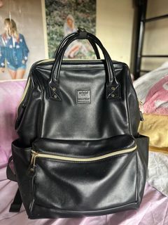 Anello Retro 10 pockets leather backpack with laptop and luggage strap