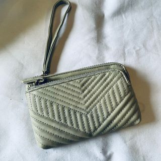 Brand New! Taupe Chevron Quilted Lambskin Style Wallet Pouch Wristlet