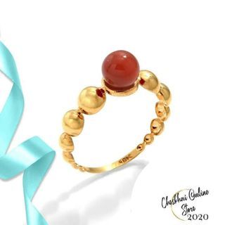 Bubble Ring with Red Carnelian Stone in 18Karat Saudi Gold