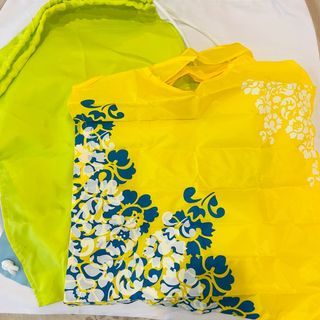 Bundle Sale! Nylon Lime Green Drawstring Bagpack and Yellow Foldable Eco Tote Bag