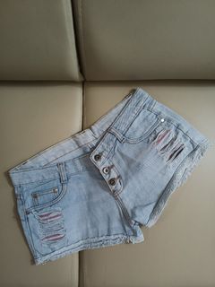 Button Fly Tattered Denim Shorts