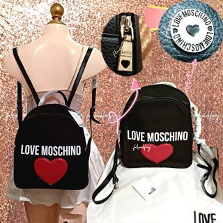 CODLALAMOVE PAYDAY SALE LOVE MOSCHINO Backpack Black Backpack Red Heart Office Bag School Bag Black Knapsack Highschool Bag College Bag Travel Bag Canvas Bag Sweldo Sale