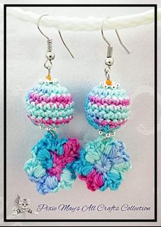 Crochet  earrings with  wooden ball color1