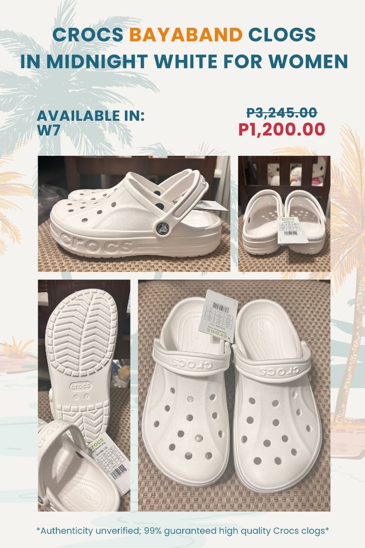 CROCS Bayaband Clogs For Men and Women (Category: Sneakers) located in Mandaluyong City. Submitted by snugglyco (Listing ID 1297497849, Image 2). Description: Remarks: Packed with Crocs ecobag Disclaimer: original product Unverified authenticity 99% guaranteed premium Crocs!♥️ Shipping: Delivery fee / shipping fee to be paid by buyer. Pickup locations: 1) Cityland Shaw Tower, Mandaluyong City 2) Micara Estates, Tanza Cavite 3) LBC Express “Cash o