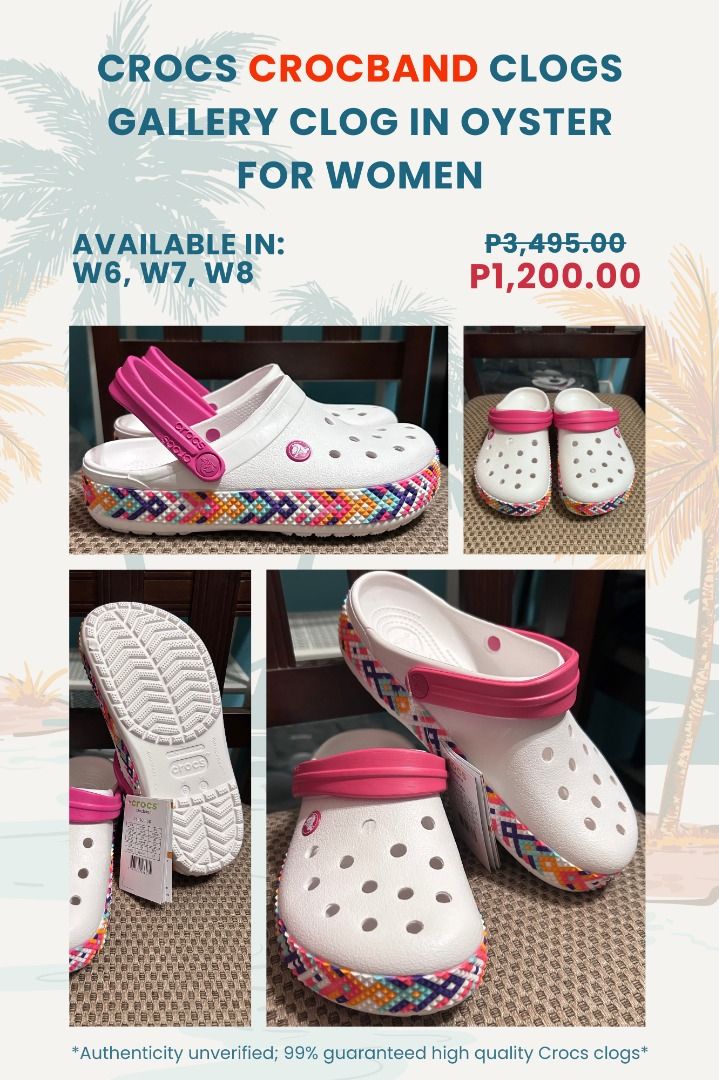 CROCS Crocband Clogs For Men and Women (Category: Sneakers) located in Mandaluyong City. Submitted by snugglyco (Listing ID 1297498100, Image 1). Description: Remarks: Packed with Crocs ecobag Disclaimer: original product Unverified authenticity 99% guaranteed premium Crocs!♥️ Shipping: Delivery fee / shipping fee to be paid by buyer. Pickup locations: 1) Cityland Shaw Tower, Mandaluyong City 2) Micara Estates, Tanza Cavite 3) LBC Express “Cash o